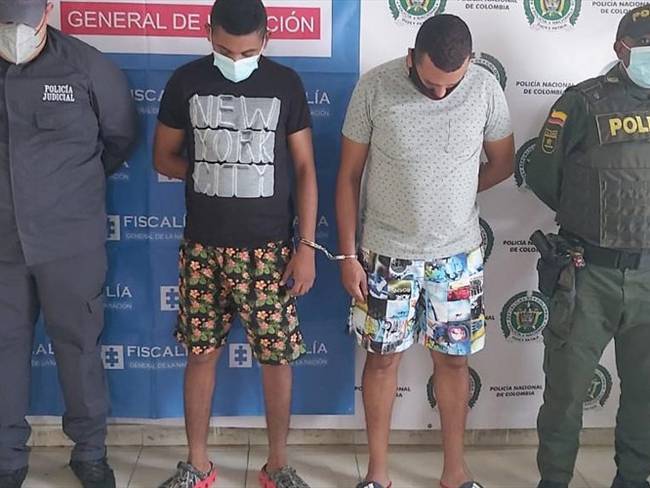 Asegurados presuntos responsables de hurto a una pareja en Cereté, Córdoba. Foto: prensa Fiscalía.