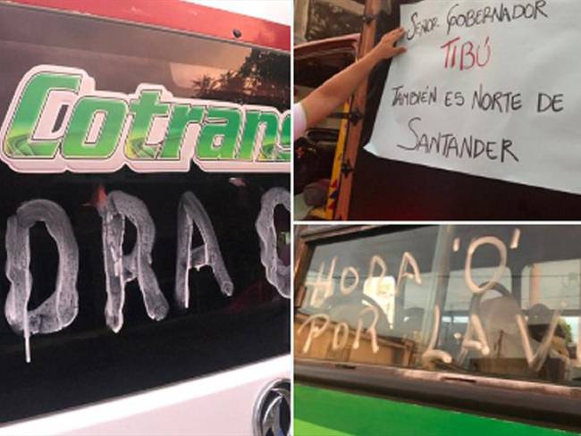 Transportadores y comunidad protesta por condiciones de las vías en el Catatumbo. Foto: Cortesía W Radio