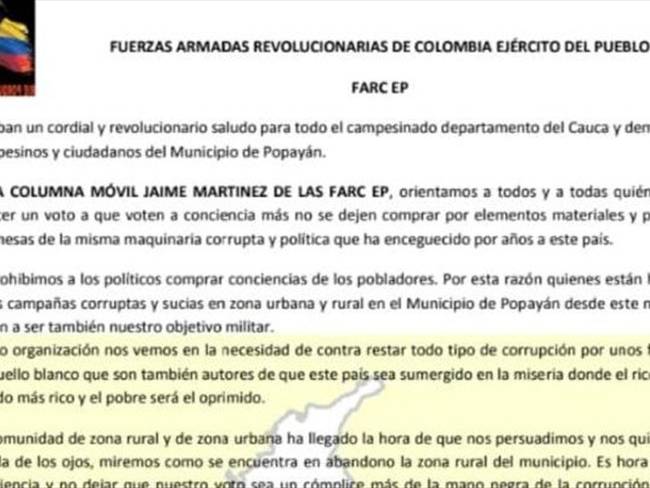 En el texto aparecen los nombres de cinco concejales del municipio de Popayán . Foto: Cortesía Sucesos Cauca