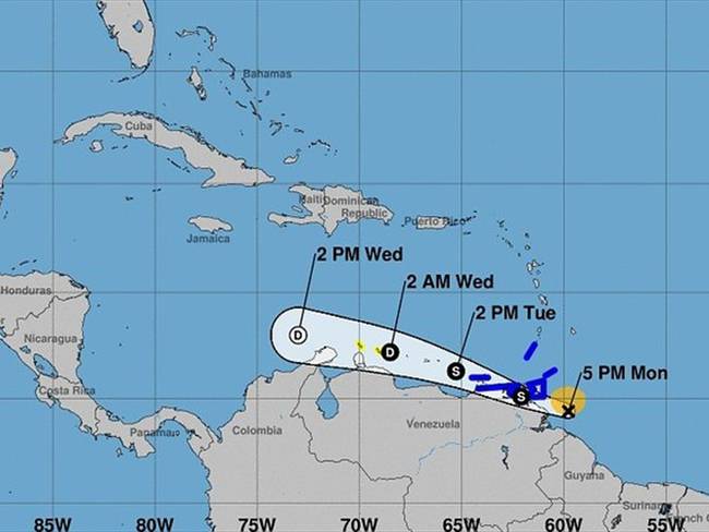 Se ha formado el segundo ciclón tropical (BRET) en aguas del Atlántico. Se espera que el miércoles transite cerca de costa Caribe . Foto: Colprensa