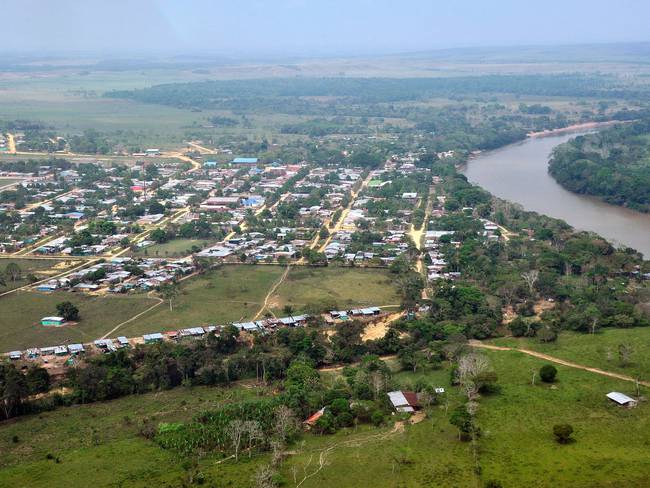 Aerial view of La Macarena, Meta department, Colombia, on February 23, 2016. Between 1998 and 2002, during the failed peace talks with the government of Andres Pastrana, La Macarena, Meta, was one of the five municipalities in a demilitarized zone from where military forces were withdrawn to allow the concentration of the rebels, which until now are still present in the region.  AFP PHOTO / GUILLERMO LEGARIA / AFP / GUILLERMO LEGARIA        (Photo credit should read GUILLERMO LEGARIA/AFP via Getty Images)