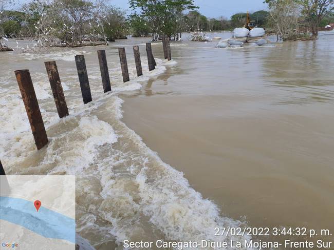  Bajo agua quedó obra que buscaba evitar inundaciones en dos departamentos. Foto: cortesía Unidad Nacional de Gestión de Riesgos.
