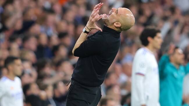 Pep Guardiola, entrenador del Manchester City, en juego ante el Real Madrid (Photo by Alex Livesey - Danehouse/Getty Images)
