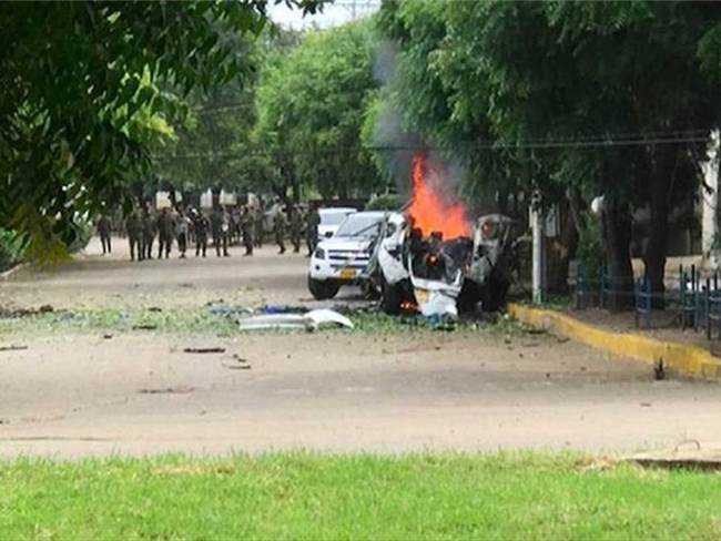 Carro bomba que explotó en la Brigada 30 en Cúcuta. Foto: Cortesía