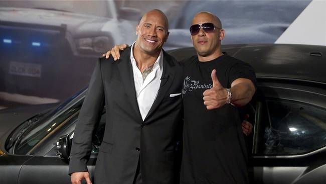 Dwayne Johnson y Vin Diesel, actores de Rápidos y Furiosos. Foto: Buda MendesLatinContent via Getty Images