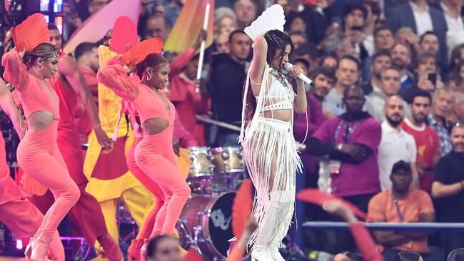 PARIS, FRANCE - MAY 28: Camila Cabello performs in the pre-match show prior to the UEFA Champions League final match between Liverpool FC and Real Madrid at Stade de France on May 28, 2022 in Paris, France. (Photo by David Ramos/Getty Images)