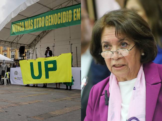 Senadora Aída Avella y conmeración de la UP en 2022. Fotos: Colprensa.