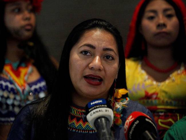 La líder indígena Carol González habló en el marco de realización del VII Congreso Territorial Mesoamericano, en Ciudad de Panamá (Panamá). Foto: Agencia EFE