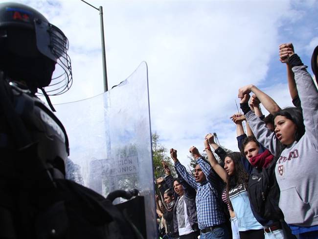 Imagenes de la protesta estudiantil en la U Javeriana. Foto: Colprensa