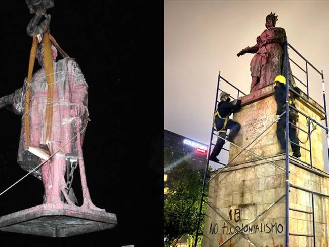 El Ministerio de Cultura realizó el desmonte y traslado de las esculturas del ‘Monumento a Isabel la Católica y Cristóbal Colón’. Foto: Proporcionadas por Paula Bolívar