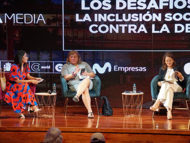 Gina Magnolia Riaño, secretaria General de la OISS y exministra de Trabajo de Colombia; Johanna Fuentes, y María Noel Vaeza, directora Regional ONU Mujeres para América Latina.