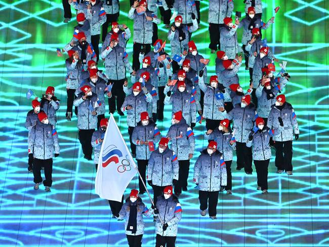 Beijing , China - 4 February 2022: Russia athletes during the opening ceremony of the Beijing 2022 Winter Olympic Games at National Stadium in Beijing, China. (Photo By Ramsey Cardy/Sportsfile via Getty Images)