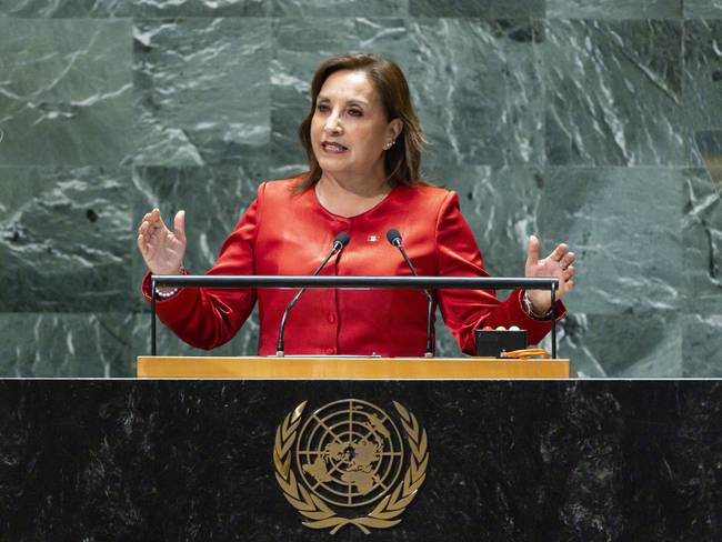 New York (United States), 19/09/2023.- Peruvian President Dina Ercilia Boluarte Zegarra speaks during the 78th session of the United Nations General Assembly at the United Nations Headquarters in New York, New York, USA, 19 September 2023. (Nueva York) EFE/EPA/JUSTIN LANE
