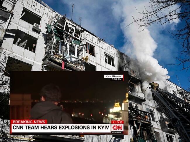 Video: El susto que se llevó un reportero cuando escuchó las primeras explosiones en Ucrania