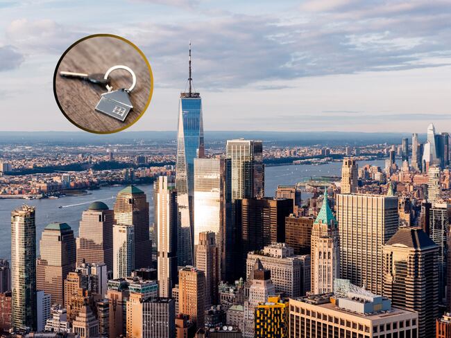 Vista de la ciudad de Nueva York y de fondo las llaves de una vivienda (Fotos vía Getty Images)