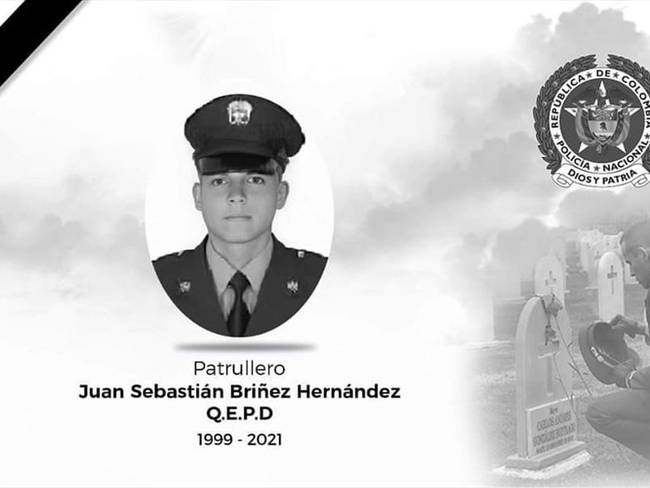 Como Juan Sebastián Briñez, de 22 años, fue identificado el patrullero de la Policía asesinado en la madrugada. Foto: Policía Nacional