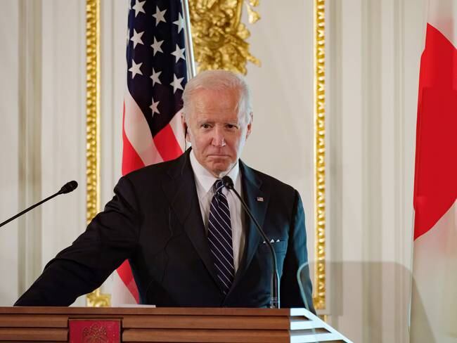 TOKYO, JAPAN - MAY 23: U.S. President Joe Biden attends a joint press conference with Japanese Prime Minister Fumio Kishida following their bilateral summit at the Akasaka State Guest House on May 23, 2022 in Tokyo, Japan. President Biden arrived in Japan after his visit to South Korea, part of a tour of Asia aimed at reassuring allies in the region. Biden will also take part in the Quad Leaders&#039; summit during his visit. (Photo by Nicolas Datiche - Pool/Getty Images)