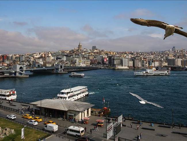 Las gaviotas vuelan, con la Torre de Gálata en el fondo, en un día soleado en Estambul, Turquía. Foto: Agencia Anadolu