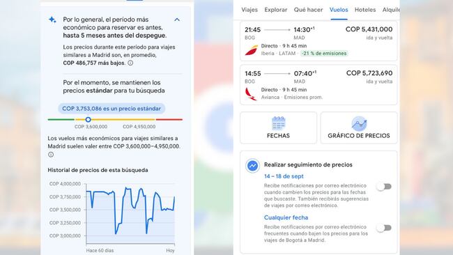 Google flights nuevas herramientas (Captura de pantalla)