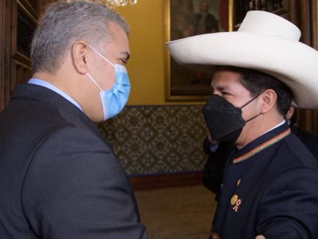 El presidente Iván Duque se reunió con el presidente electo de Perú, Pedro Castillo. Foto: Presidencia de la República