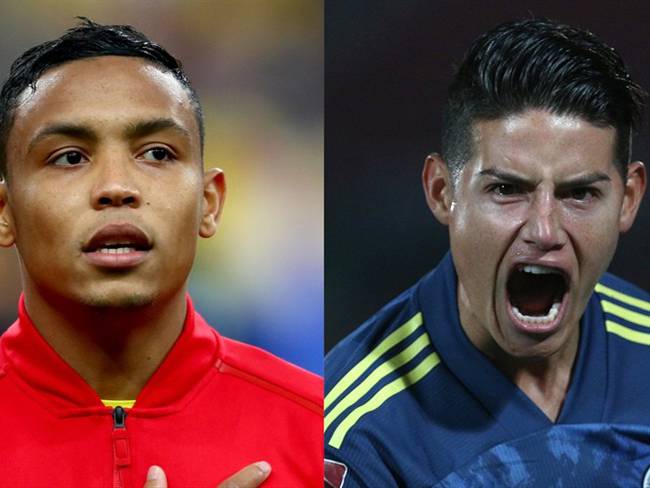 Luis Fernando Muriel y James Rodríguez en la Selección Colombia. Foto: Clive Rose/Getty Images - Claudio Reyes - Pool/Getty Images
