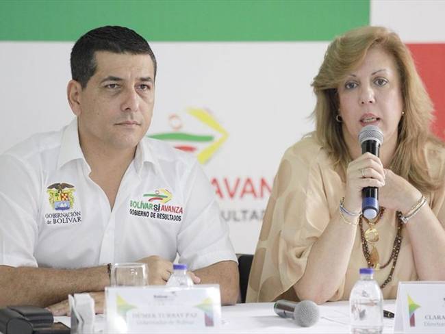 Dumek Turbay Paz y Clara Luz Roldán sostuvieron una reunión para la realización de los Juegos Nacionales en Bolívar durante 2019. Foto: Gobernación de Bolívar
