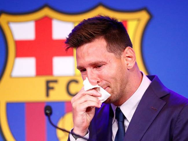 Lionel Messi del FC Barcelona se enfrenta a los medios de comunicación durante una conferencia de prensa en el Camp Nou el 8 de agosto de 2021 en Barcelona, &#8203;&#8203;España. Foto: Getty Images/ Eric Alonso / Fotógrafo autónomo