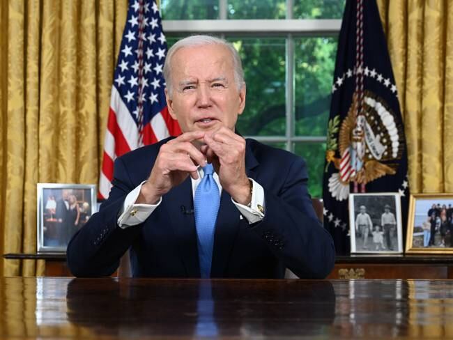 WASHINGTON, DC - JUNE 02: President Joe Biden addresses the nation on averting default and the Bipartisan Budget Agreement in the Oval Office of the White House on June 2, 2023 in Washington, DC. (Photo by Jim Watson-Pool/Getty Images)