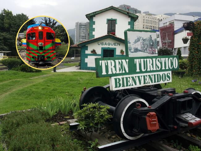 De fondo, la imagen de la estación de Usaquén. En el círculo, el Tren de la Sabana / Fotos: GettyImages y Colprensa