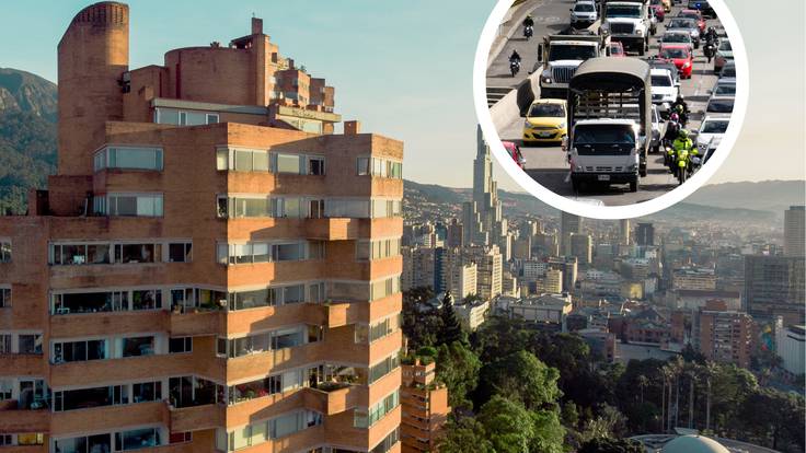 Vista panorámica de Bogotá y tráfico de carros y camiones en la ciudad (Fotos vía Getty Images)