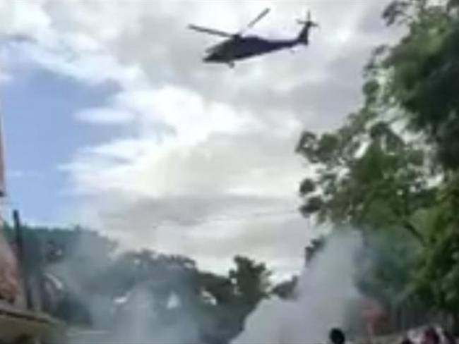 Desmienten que fuerza pública le este disparando a la población desde helicópteros. Foto: Captura de video en redes sociales