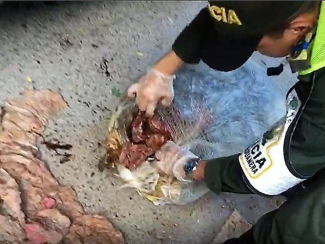 Un total de 526 kilos de carne y 80 kilos de viseras han sido incautados por uniformados  de la Policía Fiscal y Aduanera en Santa Marta. . Foto: POLFA