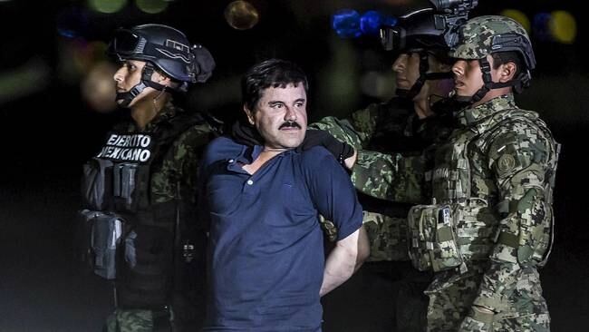 MEXICO CITY, MEXICO - JANUARY 8: Joaquin Guzman Loera, also known as &quot;El Chapo&quot; is transported to Maximum Security Prison of El Altiplano in Mexico City, Mexico on January 08, 2016. Guzman Loera, leader of Mexico&#039;s Sinaloa drug Cartel, was considered the Mexican most-wanted drug lord. Mexican marines captured &quot;El Chapo&quot; on Friday in Sinaloa, North of Mexico. (Photo by Daniel Cardenas/Anadolu Agency/Getty Images)