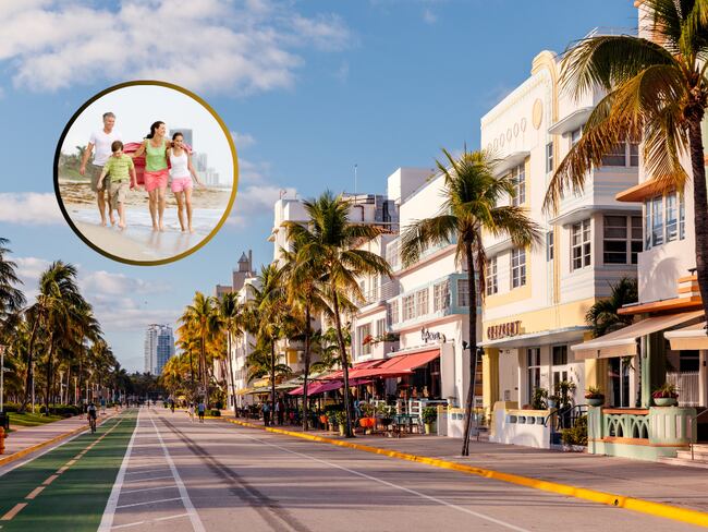 Vista de Miami Beach y de fondo una familia caminando por la playa (Fotos vía Getty Images)
