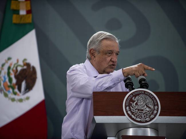 COLIMA, MEXICO - NOVEMBER 11: President of Mexico Andrés Manuel López Obrador speaks during the Security conference on November 11, 2021 in Colima, Mexico. (Photo by Leonardo Montecillo/Agencia Press South/Getty Images)