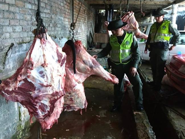 Uniformados del Grupo de Protección Ambiental y Ecológica de la Policía Metropolitana de Popayán incautaron 500 kilogramos de carne de res. Foto: Policía Nacional