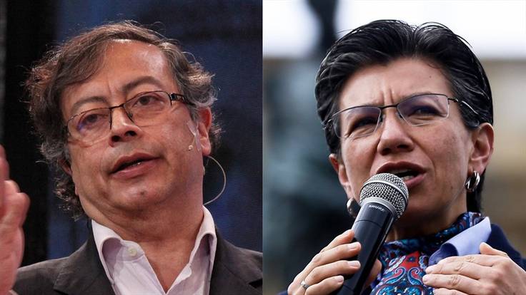 Senador colombiano Gustavo Petro y alcaldesa de Bogotá, Claudia López. Foto: Colprensa - Camila Díaz / Colprensa - Diego Pineda