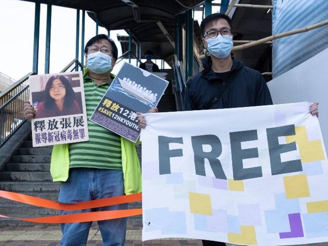 Protestas en China exigiendo la libertad de la periodista Zhang Zhan. Foto: Getty Images