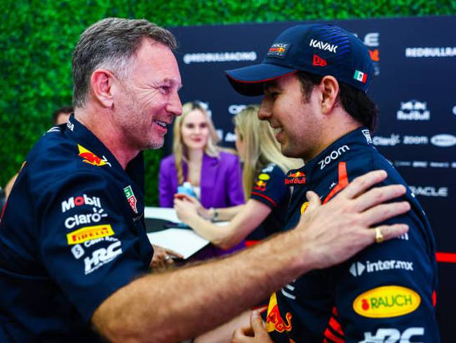 Christian Horner y Sergio Perez (Photo by Mark Thompson/Getty Images)