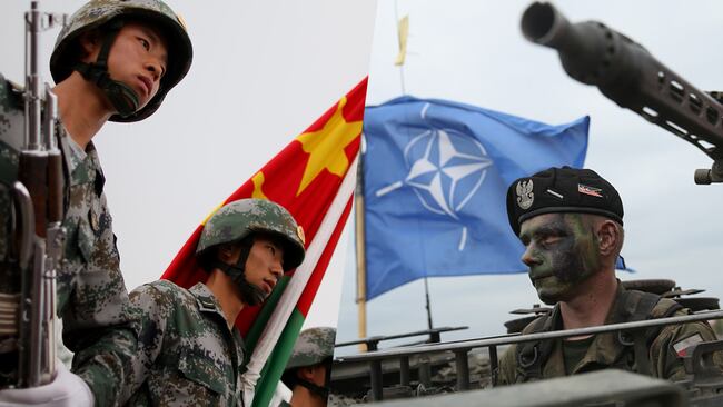 Ejército chino. Foto de Feng Li. Getty Images / Fuerzas de la OTAN. Fotod de Sean Gallup. Getty Images
