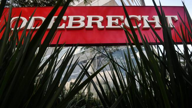View of the logo of Brazilian construction company Odebrecht in Sao Paulo, Brazil on December 4, 2018. - Odebrecht Engineering and Construction (OEC), which admitted paying bribes in exchange of works in the continent, now assures it is back in the right track. OEC is in the midst of a process of restructuring of its debts and shows optimism towards the future government of Brazilian President-elect Jair Bolsonaro. (Photo by NELSON ALMEIDA / AFP)        (Photo credit should read NELSON ALMEIDA/AFP via Getty Images)