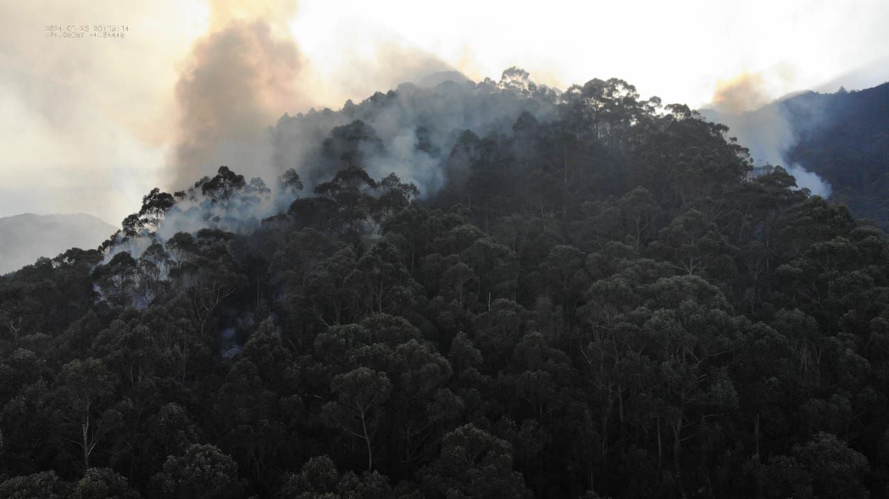 Bomberos Bogotá piden avión de la Policía para controlar incendio en cerros orientales