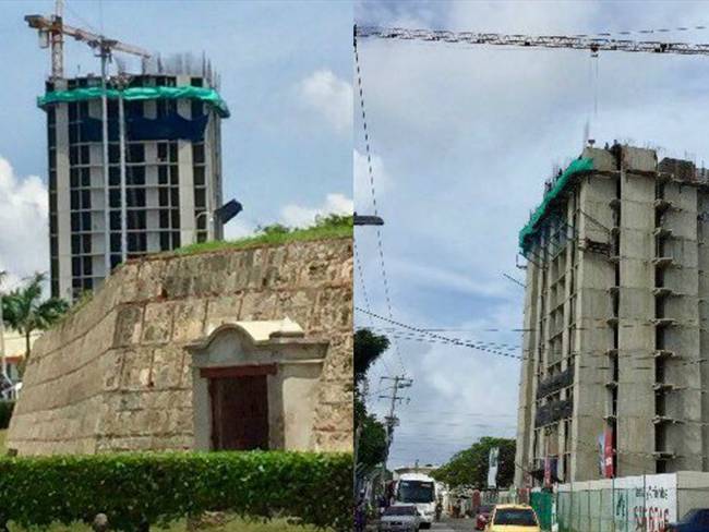 La Promotora Calle 47 S.A.S arrancó el proceso de desmonte de la torre grúa que permanece inactiva desde octubre de 2017 en la torre 1 del proyecto Aquarela en Cartagena. Foto: Redacción W Radio