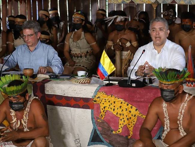 El presidente Iván Duque viajó hasta Leticia (Amazonas) para realizar la instalación de la PreCOP de Biodiversidad. Foto: Colprensa / ÁLVARO TAVERA