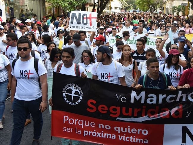 La marcha para rechazar la inseguridad fue promovida por estudiantes de la Universidad del Magdalena. Foto: Universidad del Magdalena