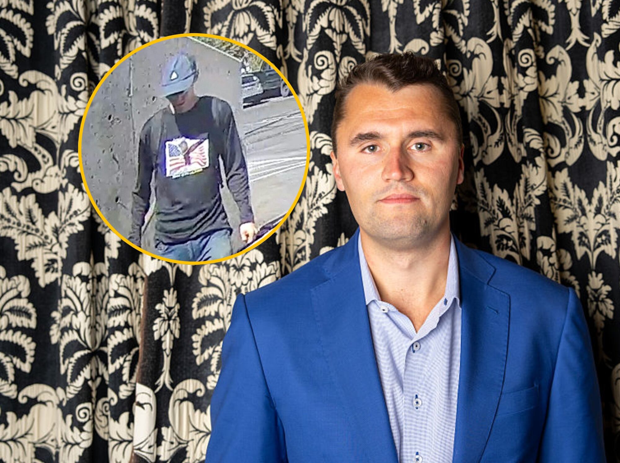 Tyler Robinson y Charlie Kirk. Fotos: AFP PHOTO / FBI / HANDOUT / (Photo by Nordin Catic/Getty Images for The Cambridge Union)