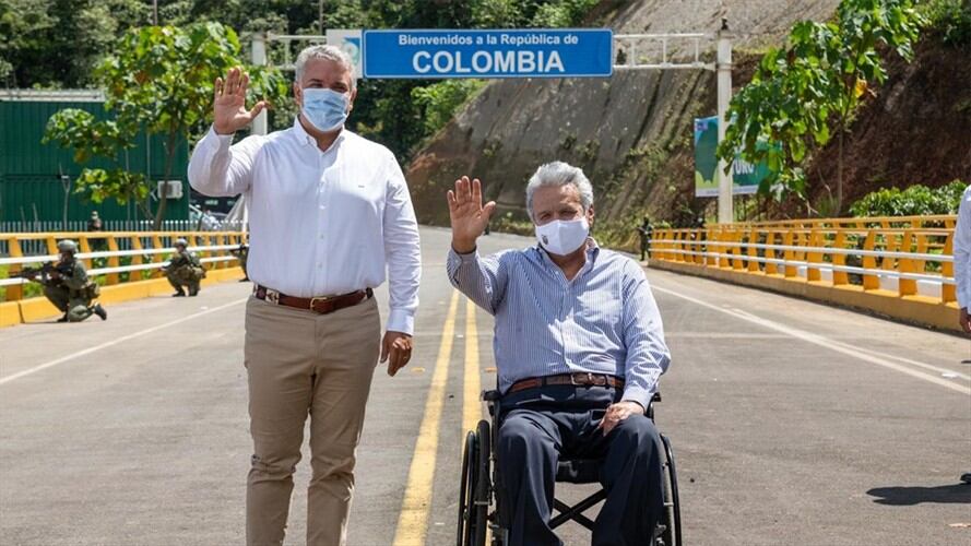 Iván Duque aseguró que antes del mes de junio se inaugurará esta carretera, antes de que su homólogo ecuatoriano, Lenin Moreno, entregue la Presidencia. Foto: Presidencia de la República