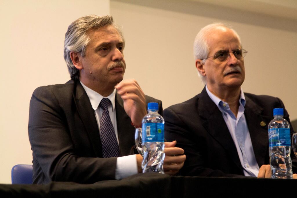 Alberto Fernandez  with Jorge Taiana  (Photo by Carol Smiljan/NurPhoto via Getty Images)