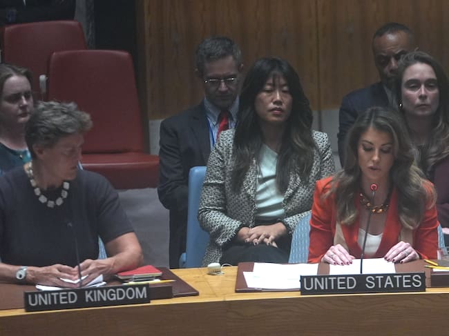 Morgan Ortagus, Enviado habla durante la sesión del Consejo de Seguridad de la ONU el 18 de septiembre de 2025 en Nueva York. (Foto de Selcuk Acar/Anadolu vía Getty Images)