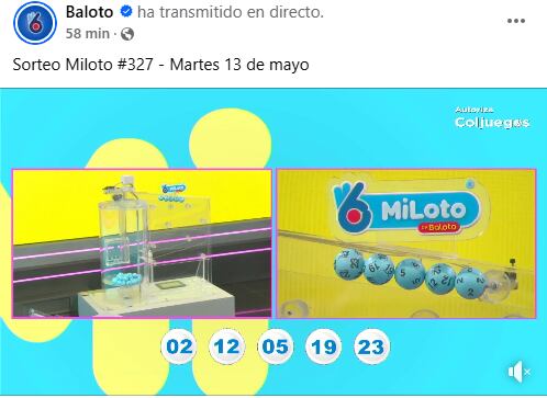 Resultados del sorteo Miloto del martes 13 de mayo. Foto: Tomada de la transmisión de baloto.